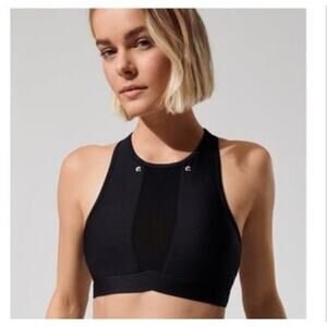 Ghost Flower Water High Neck Navy Sports Bra  - Large